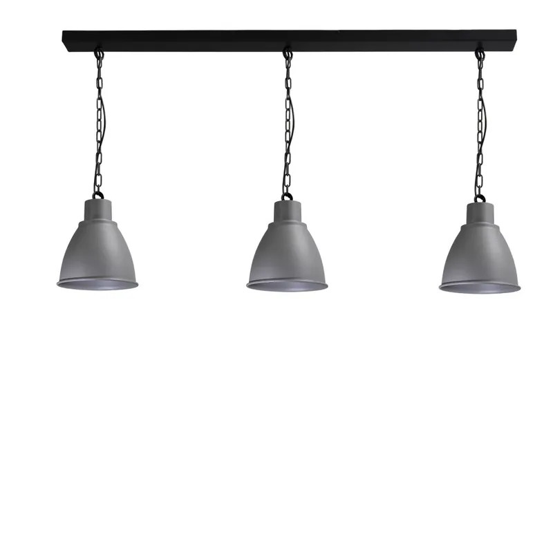 Masterlight - Stoere eettafel hanglamp Industria 3x27 3-lichts zwart met betongrijs Voordeelprijs