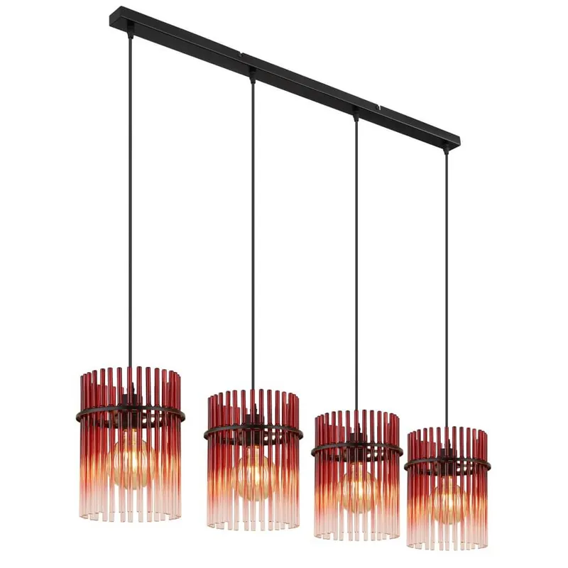 Globo - Zwarte hanglamp Gorley met rood glas 4-lichts Actieprijs