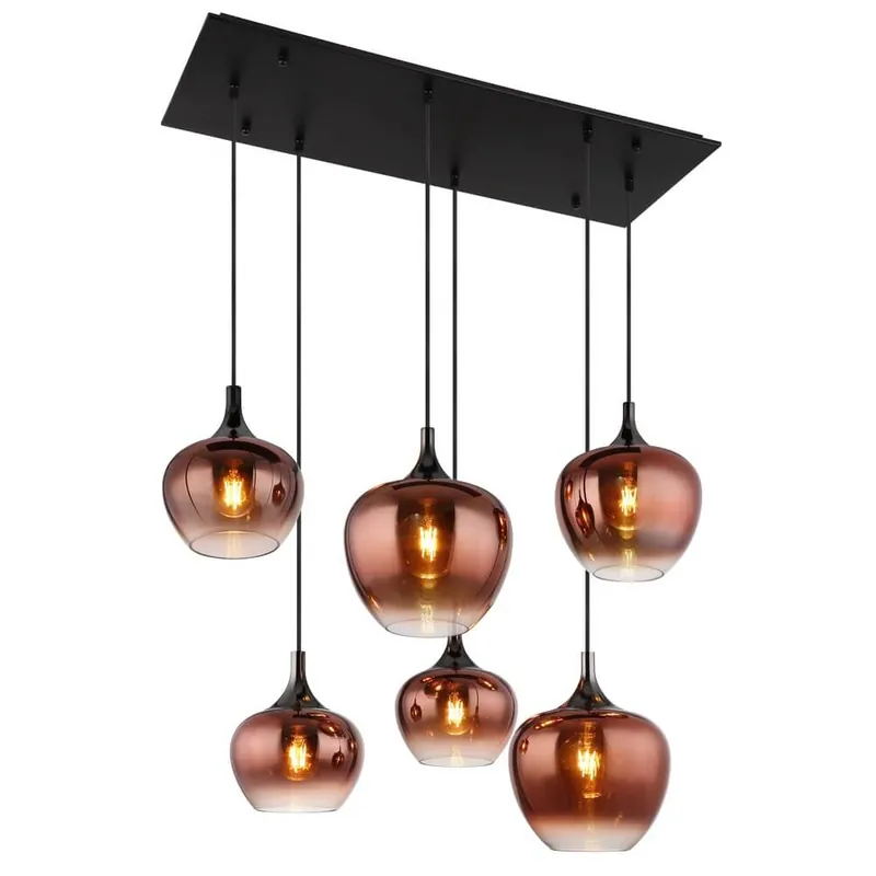 Globo - Zwarte hanglamp Maxy met rood glas 6-lichts Speciale Aanbieding