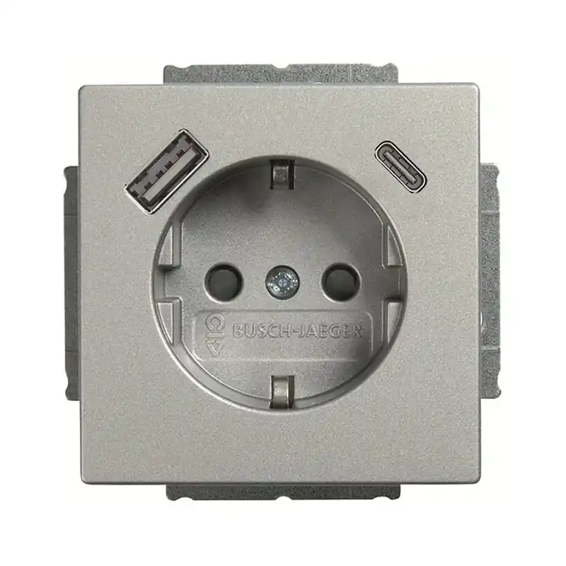 Hete Deal ABB Busch-Jaeger Future linear - Wandcontactdoos EUCB2USBAC-83 Aluzilver